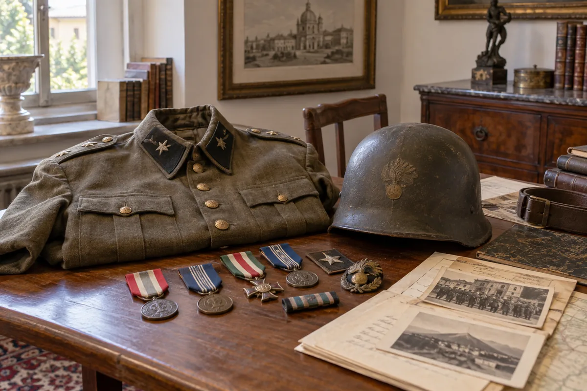 Uniforme, elmetto e medaglie storiche da collezione