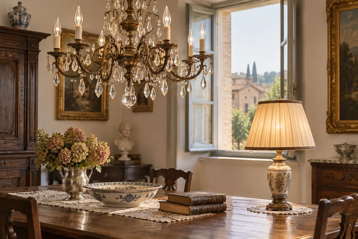 Lampadario e lampada d'epoca