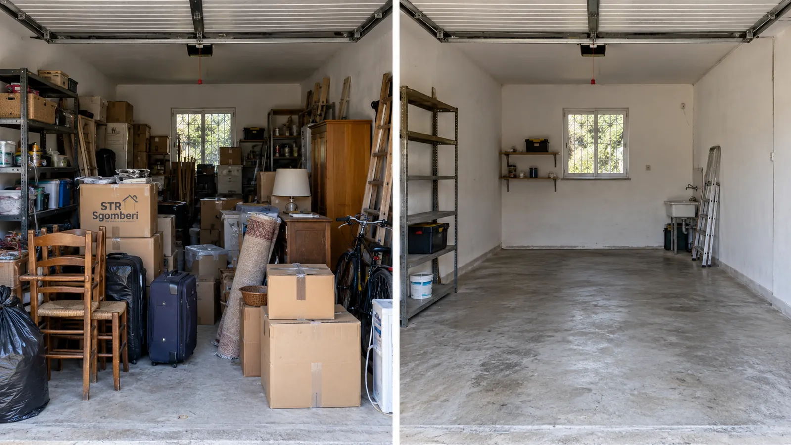 Esempio illustrativo di un garage prima e dopo lo sgombero