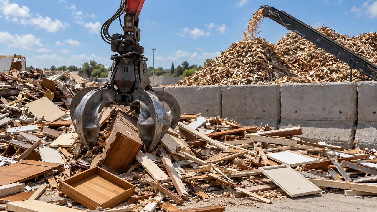Movimentazione del legno raccolto in un centro di recupero