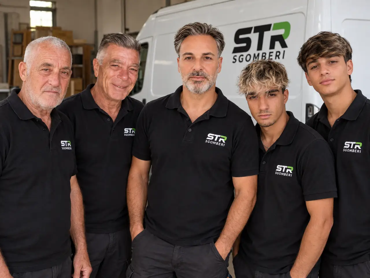 Il team STR Sgomberi davanti al furgone dell’attività